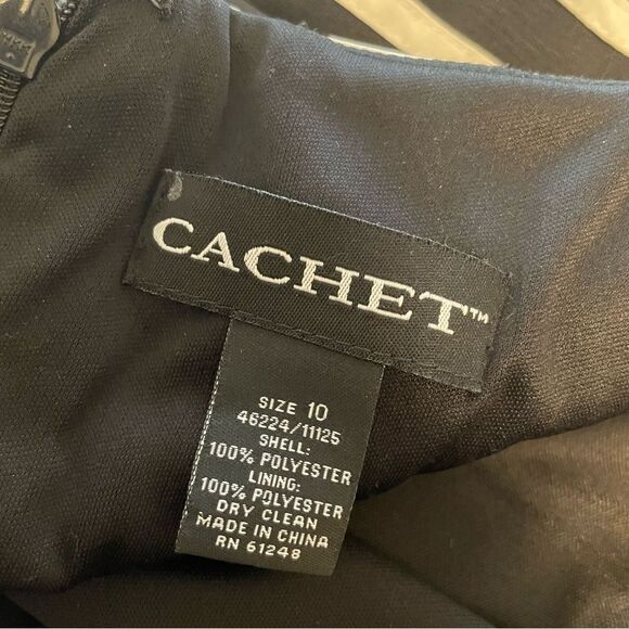 Cachet Vintage 90's Mesh Striped A Line Spaghetti Strap Dress w/ Scarf Size 10 - Picture 6 of 6